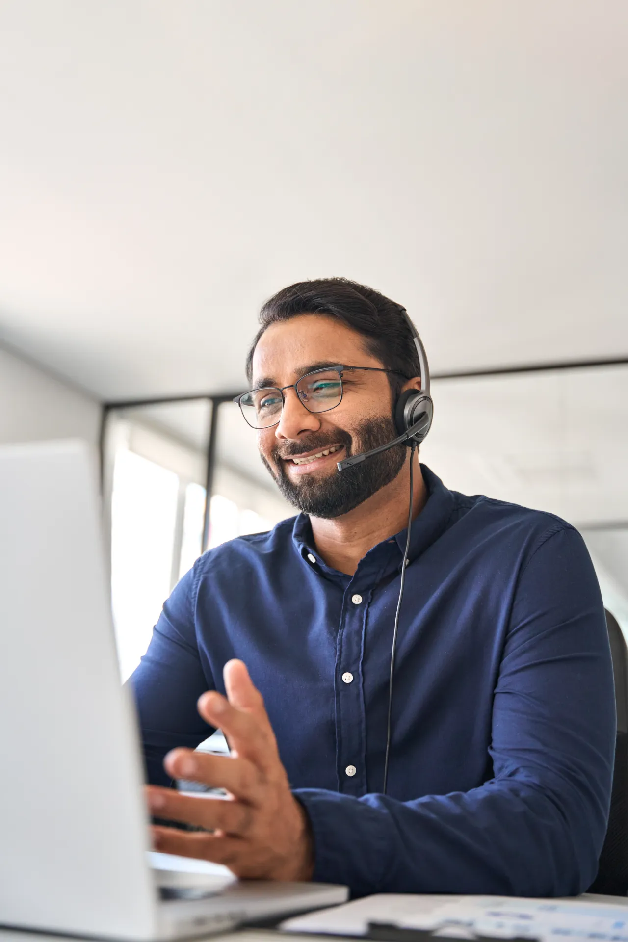 happy indian call center agent in headset working 2025 02 11 16 23 49 utc